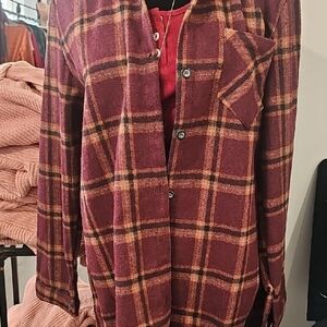 ADORA Plaid Button Down Shirt - Red and Orange